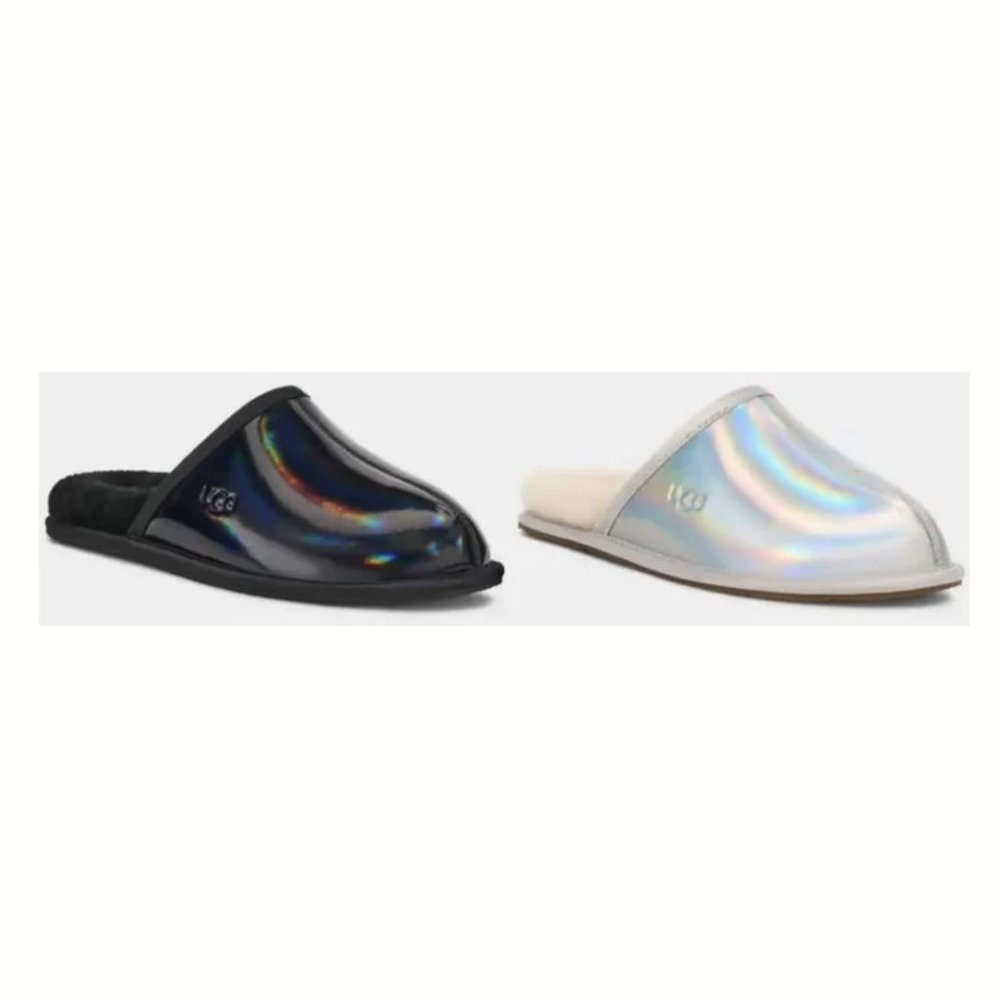 NEW UGG Sizes 7-10 Womens Pearle Iridescent Slipper Slides, Black/ Glacier Grey